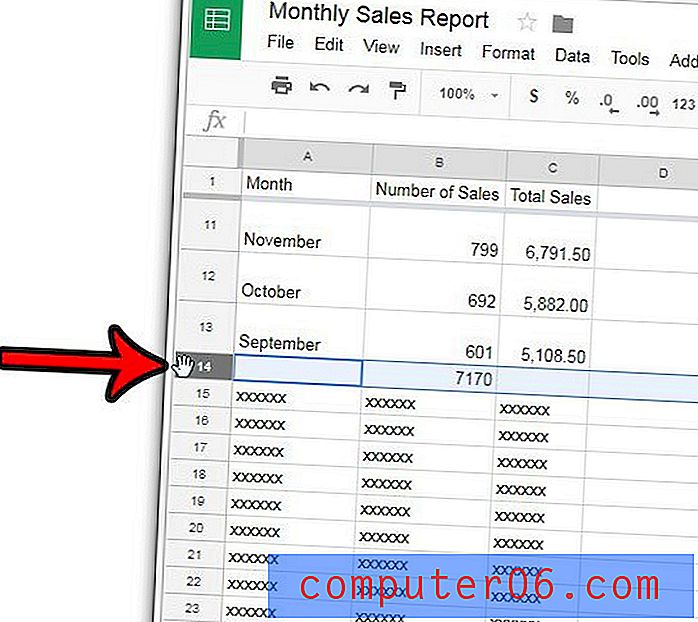 Comment masquer une ligne dans Google Sheets