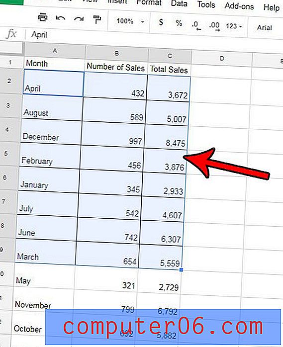 So entfernen Sie Rahmen in Google Sheets