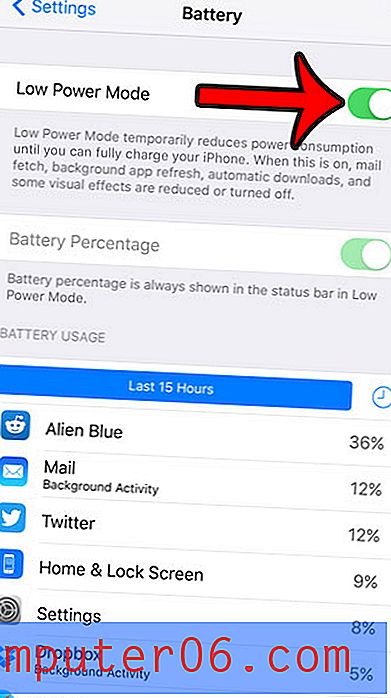 Slik aktiverer du batterimodus med lite strøm på en iPhone 6