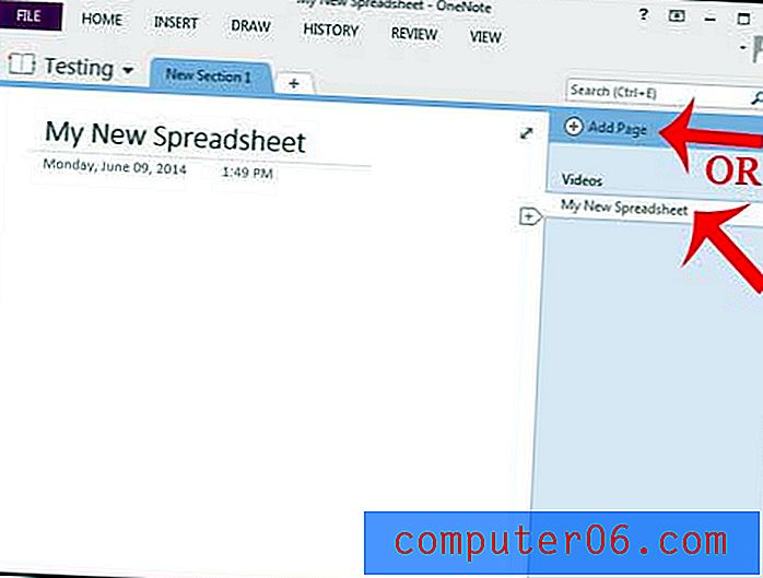 Kā ievietot jaunu Excel izklājlapu pakalpojumā OneNote 2013
