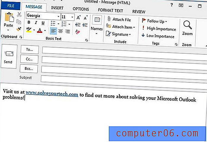 Как да премахнете хипервръзка от имейл съобщение в Outlook 2013
