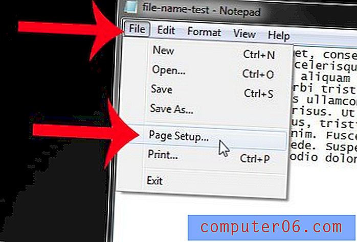 Kako ukloniti naziv datoteke iz tiskanog dokumenta u Windows 7 Notepad