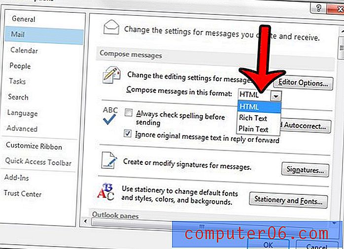 Kā mainīt ziņojuma formātu programmā Outlook 2013