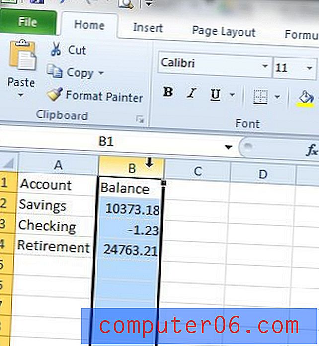 Kā ievietot iekavas ap negatīvajiem skaitļiem programmā Excel 2010