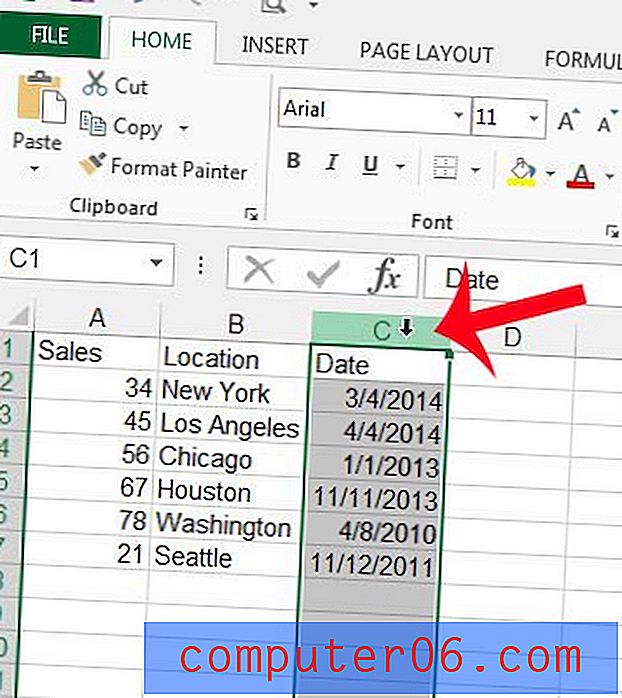 Kako razvrstati stupac datuma u Excelu 2013