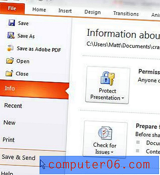 Een presentatie e-mailen die is gemaakt in Powerpoint 2010