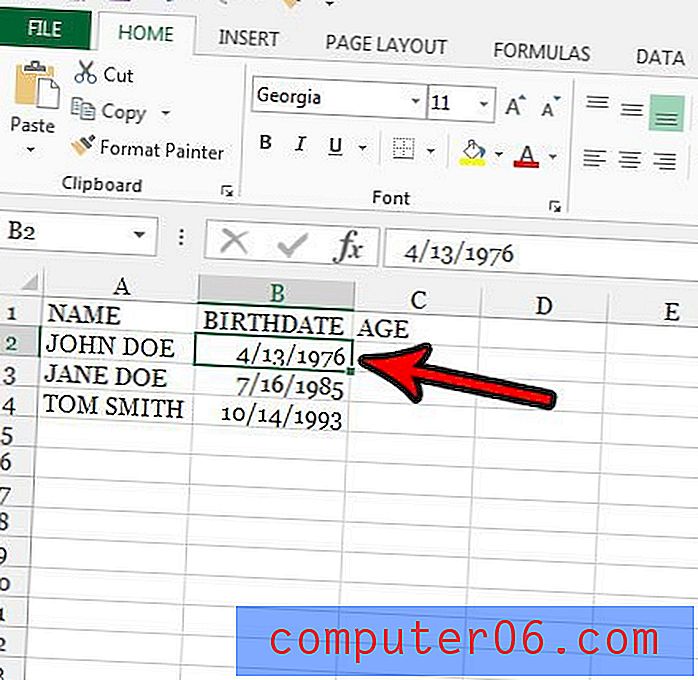 Kā aprēķināt vecumu no dzimšanas datuma programmā Excel 2013