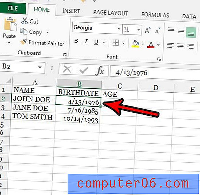 Comment calculer l'âge à partir d'une date de naissance dans Excel 2013