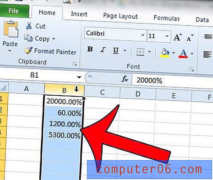 Hoe het percentagesymbool in Excel 2010 te verwijderen