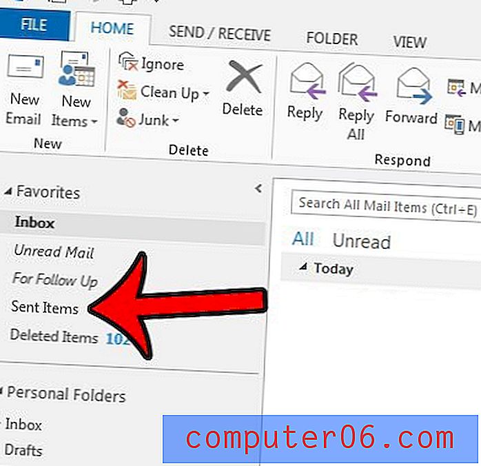 Как да покажете името на получателя в папката Изпратени елементи на Outlook 2013
