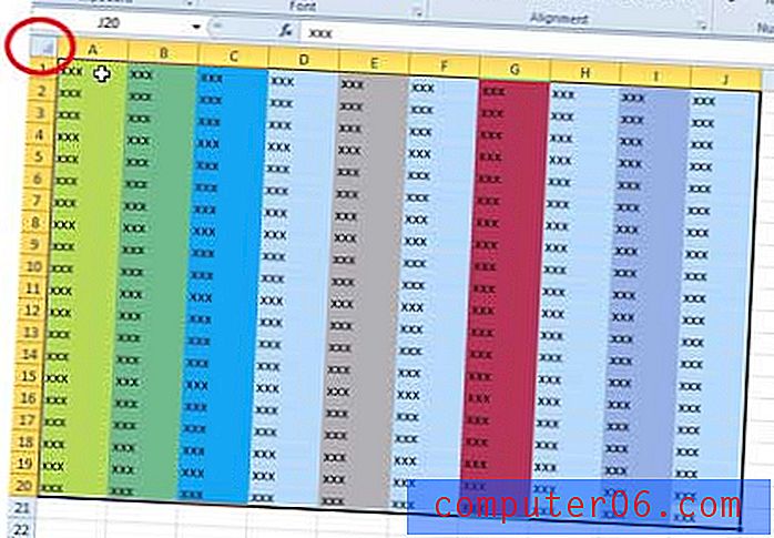 Jak přepnout na barvu pozadí bílé buňky v Excelu 2010