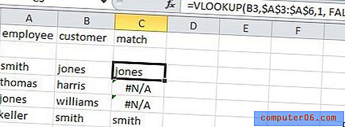 Colonnes de comparaison Excel