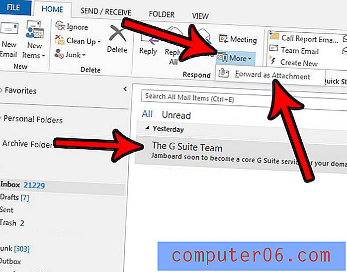 Como encaminhar um email como um anexo no Outlook 2013