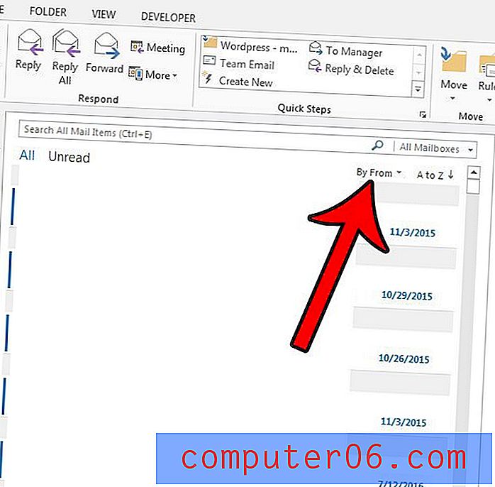 Cómo ordenar los correos electrónicos por fecha en Outlook 2013
