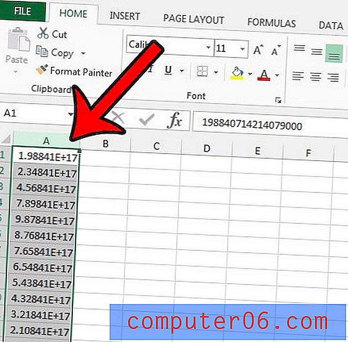Cómo cambiar los números de seguimiento de la notación científica en Excel 2013