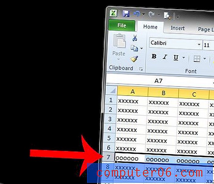 Kuidas liigutada rida rakenduses Excel 2010