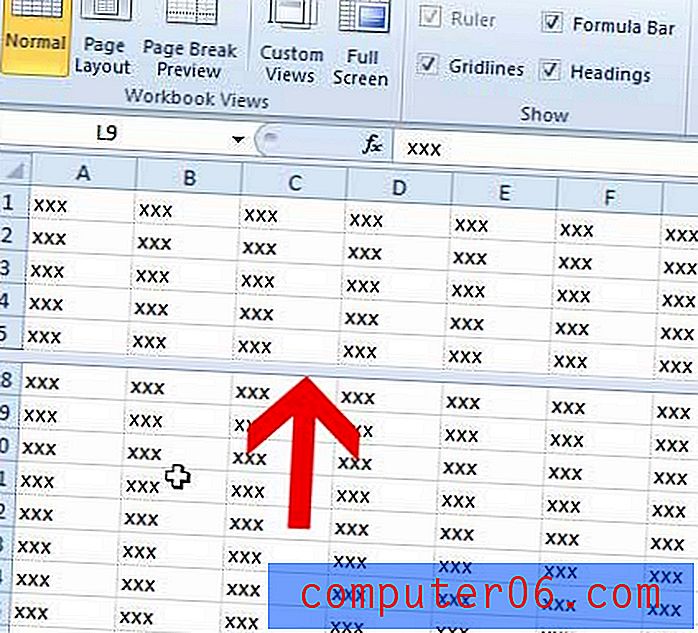 Kuidas eemaldada jaotisekraan rakenduses Excel 2010