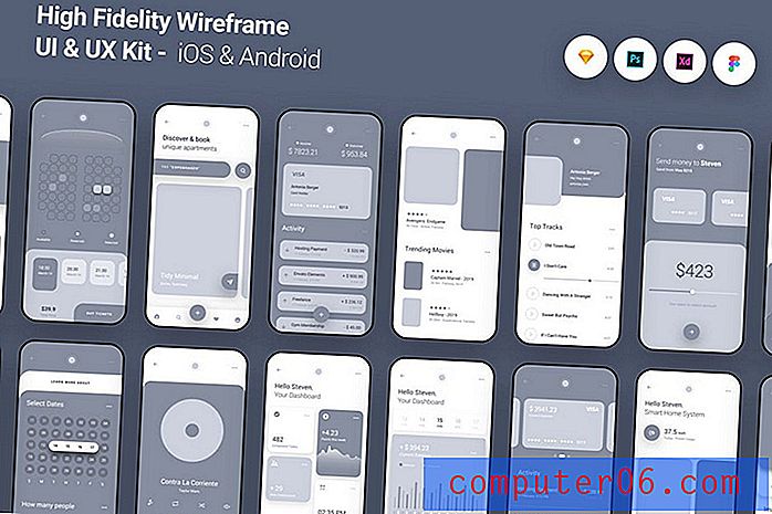 Oltre 20 modelli di wireframe per app mobili: iPhone + Android