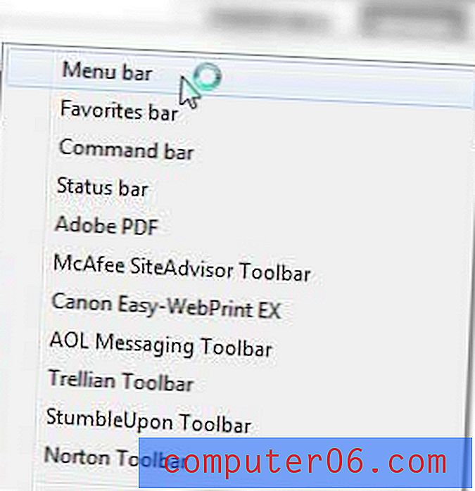Menüüriba kuvamine Internet Explorer 9-s