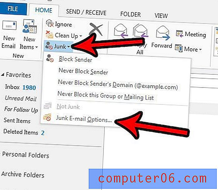 Как да видите списъка с блокирани изпращачи в Outlook 2013