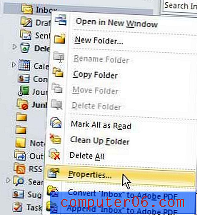 Как да видите размера на файла на папка в Outlook 2010