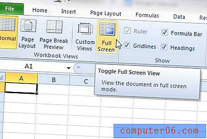 Jak ukončit zobrazení na celou obrazovku v Excelu 2010