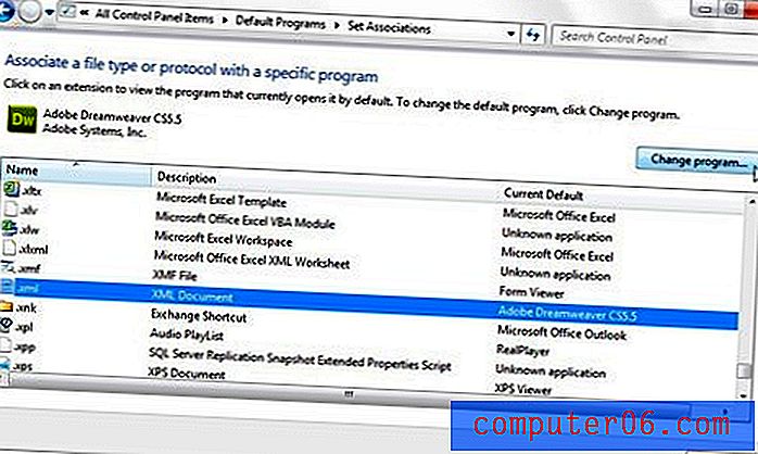 Otevřete soubory XML v aplikaci Excel v systému Windows 7