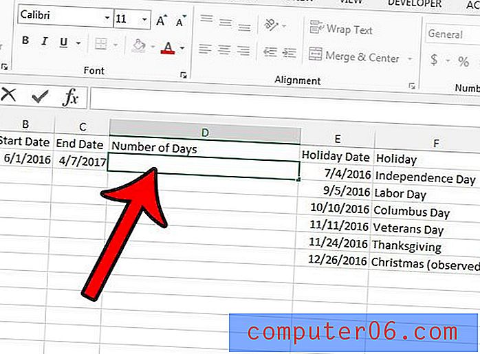 Slik beregner du antall arbeidsdager mellom to datoer i Excel 2013