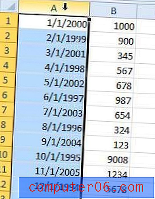Ordina una colonna per data in Excel 2010